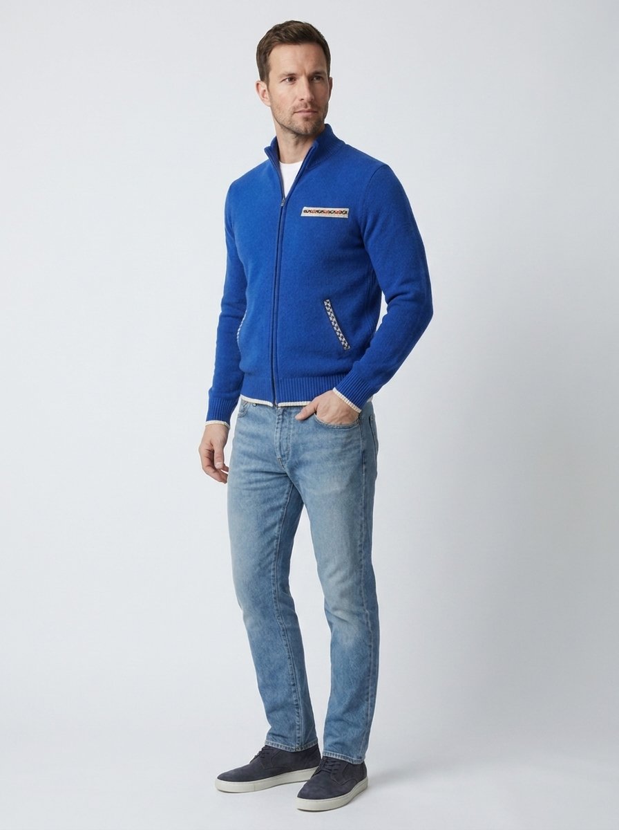 Benedict knitted zip cardigan 3/4 view