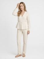 Bianca white silk-cotton gathered V-neck blouse, hero shot