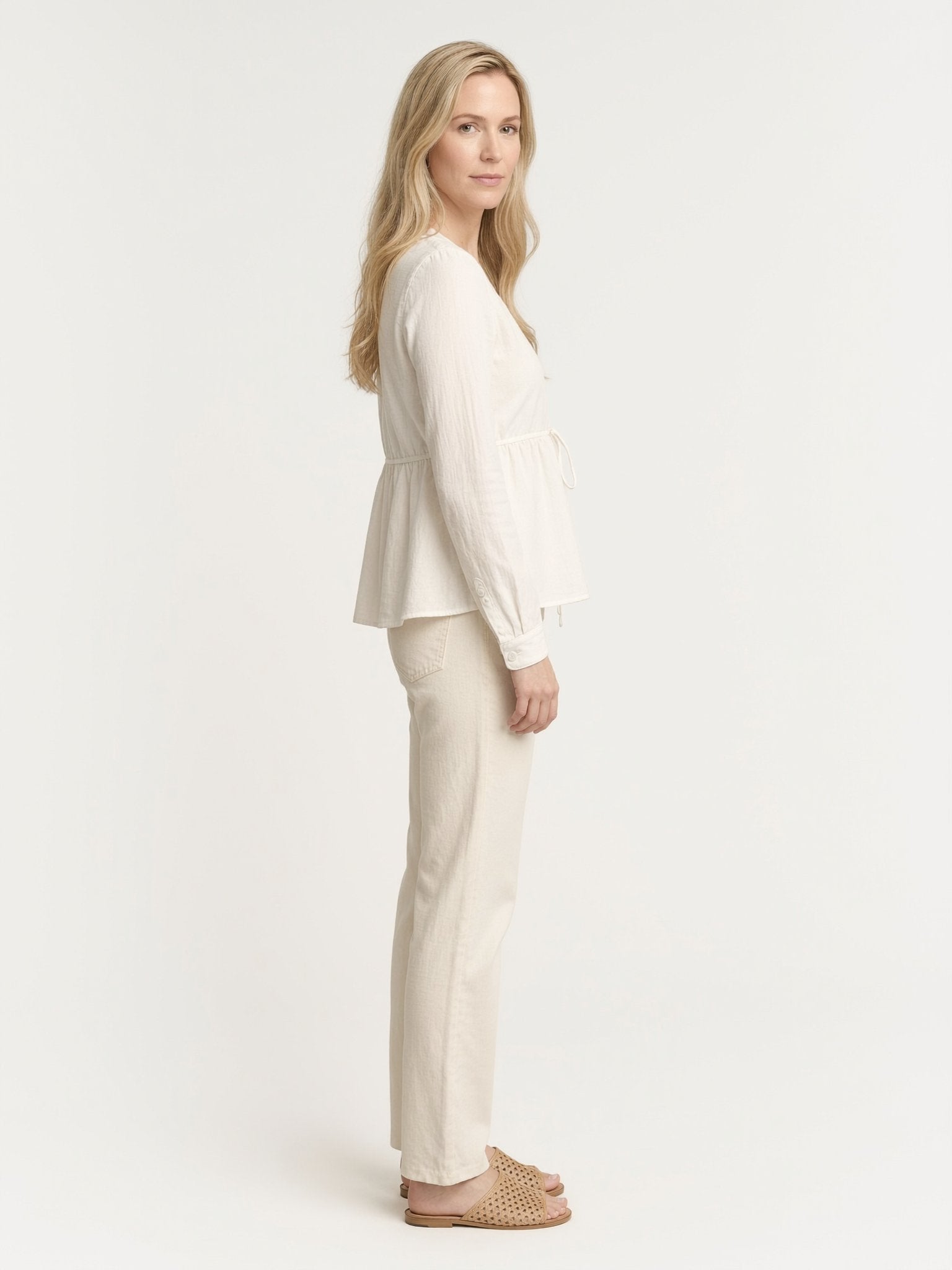 Bianca white blouse, three-quarter view