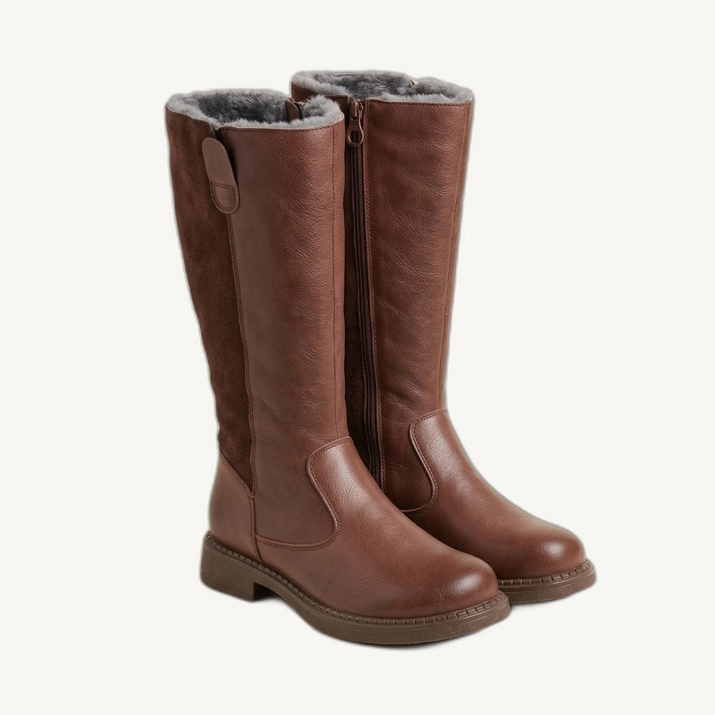 Bo knee-high riding boots with a side zip in brown
