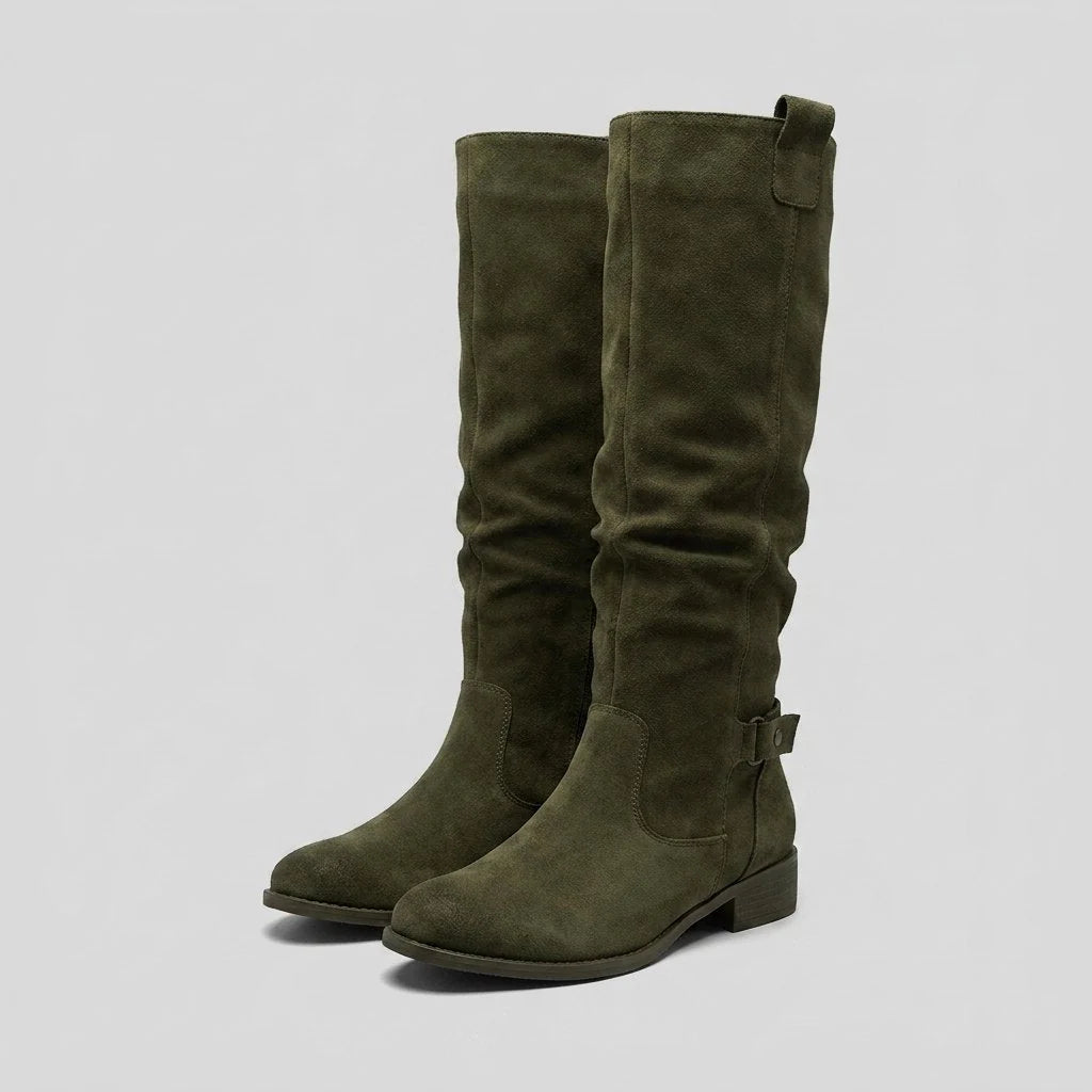Bodil knee-high boots with a suede-look upper and side zip, image 3