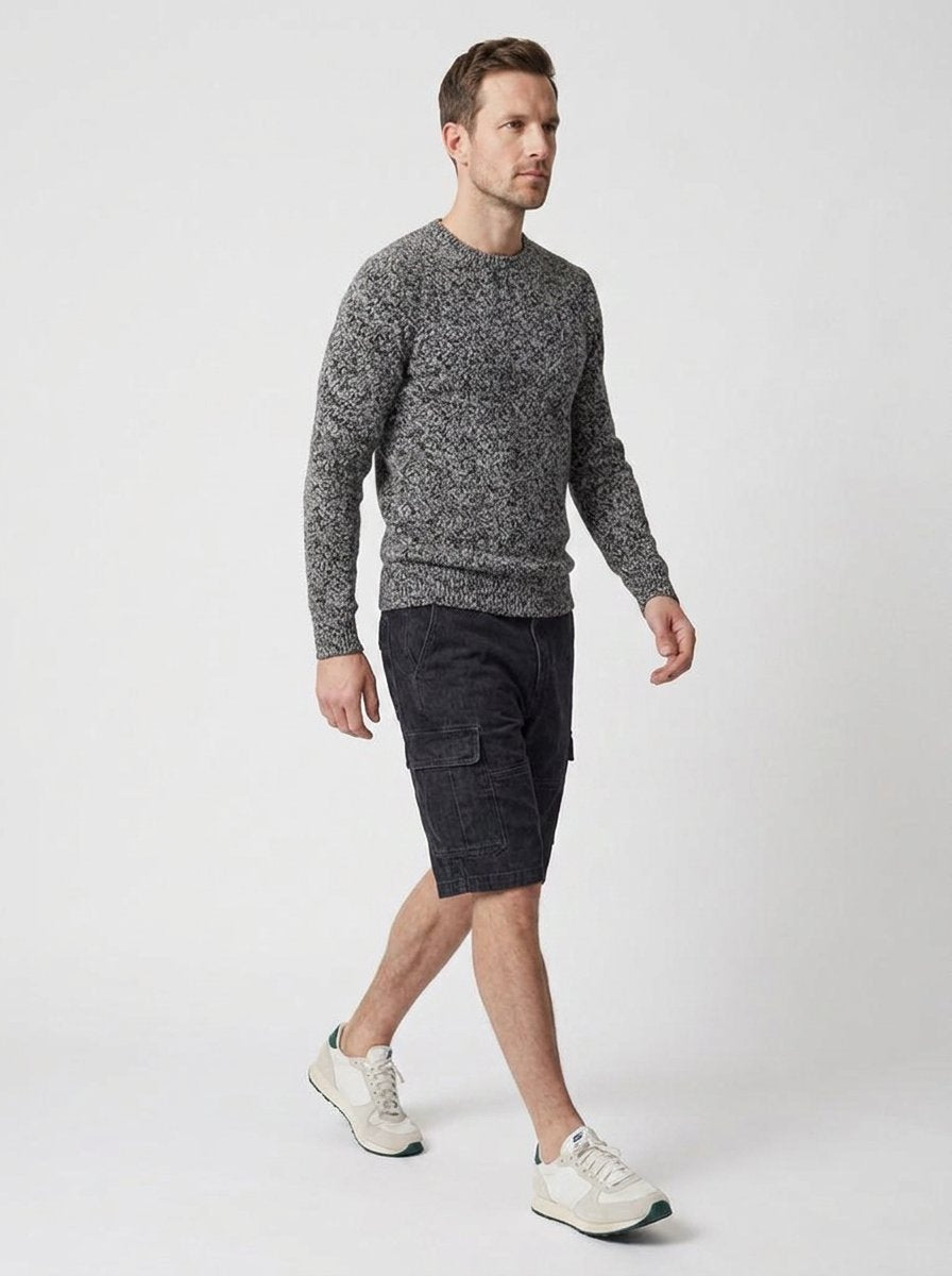 Boy chunky knit sweater walking