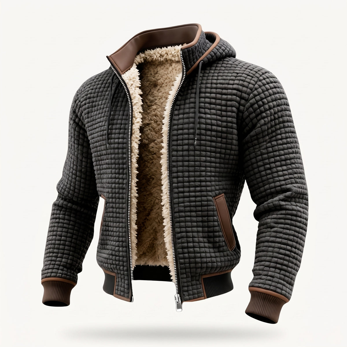 Bram sherpa hooded jacket gray front