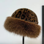 Calista leopard print faux fur hat, front view
