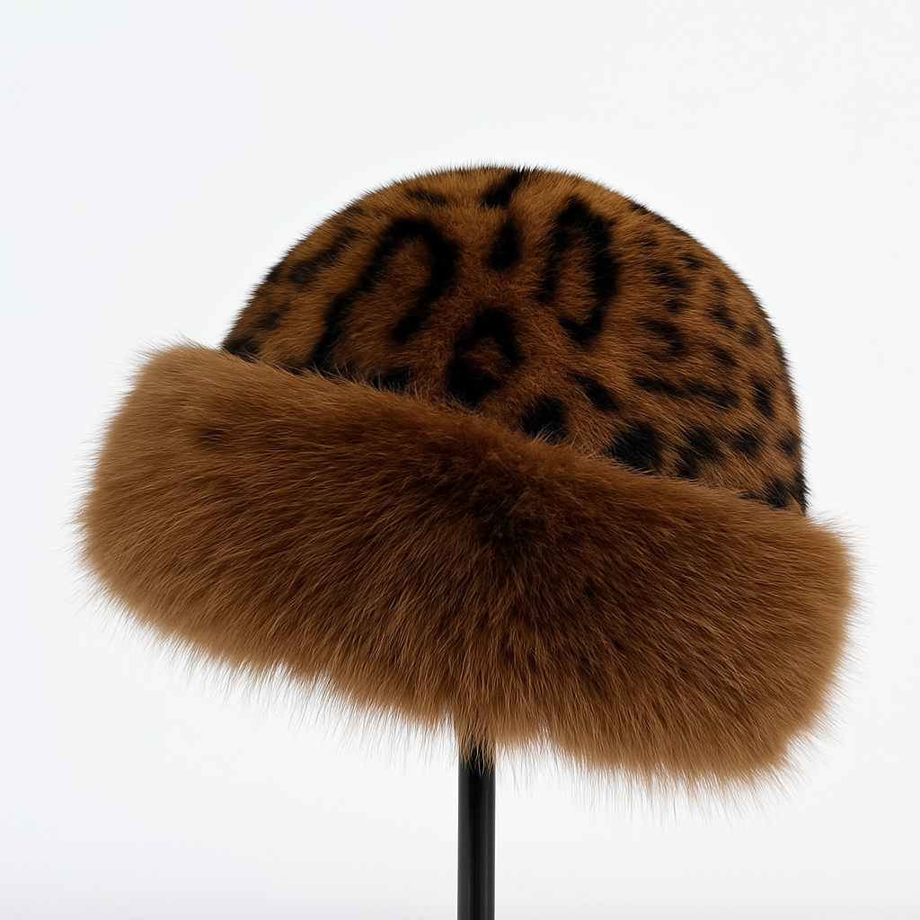 Calista leopard print faux fur hat, styled shot