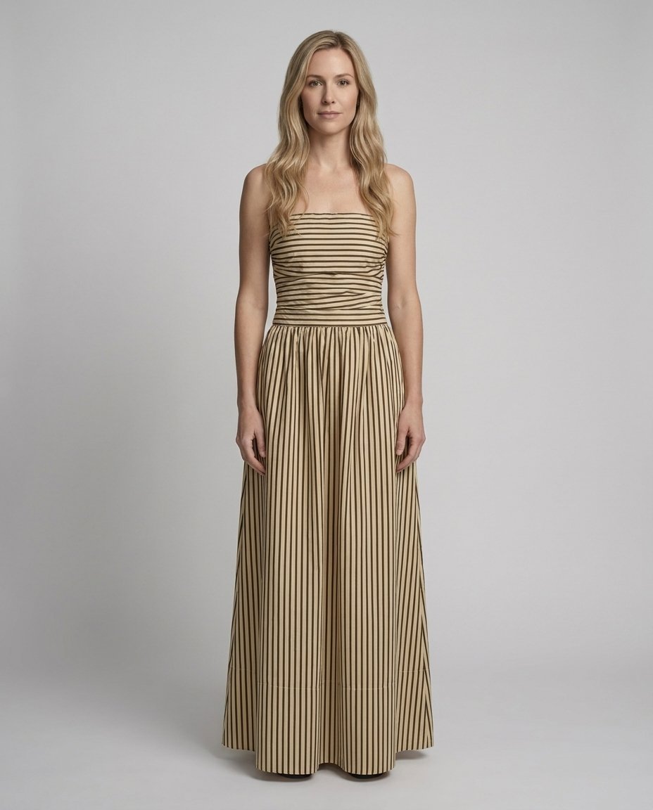 Carmen Striped Sand Cedar Maxi Dress front