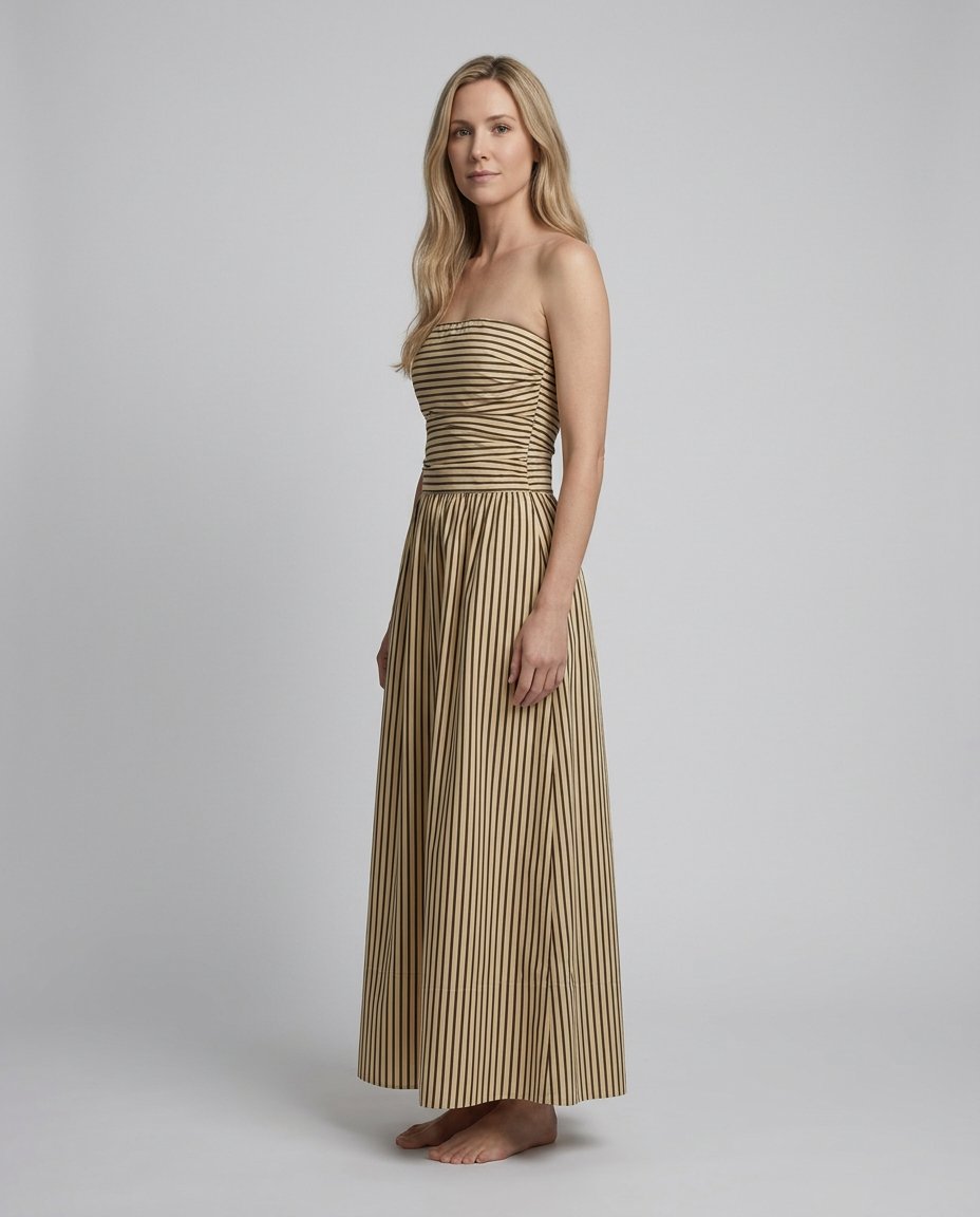 Carmen Striped Sand Cedar Maxi Dress side