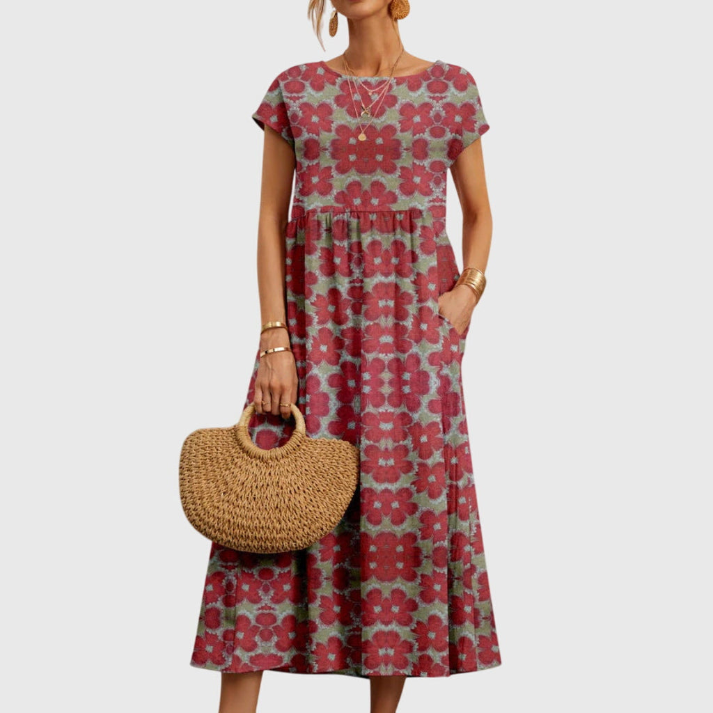 Celia floral print midi dress with short sleeves