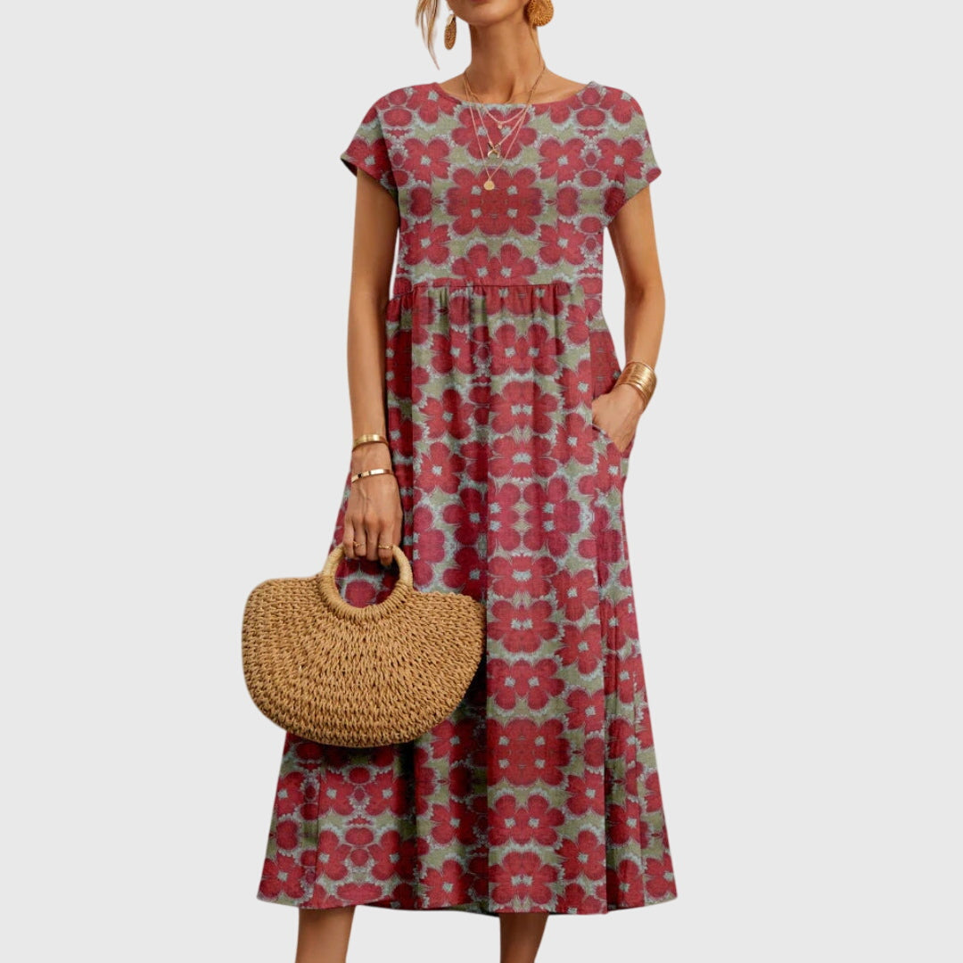 Celia floral print midi dress with short sleeves