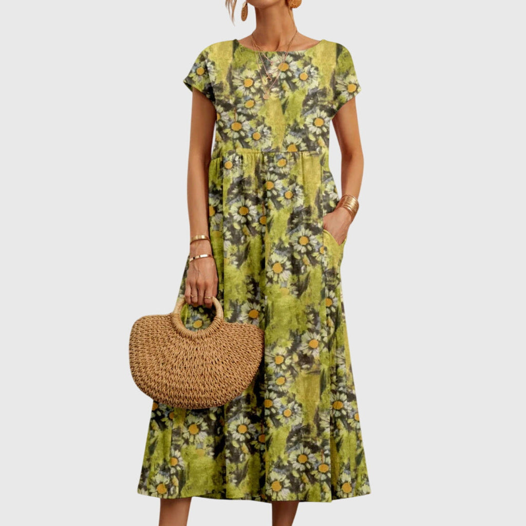 Celia floral print midi dress with short sleeves, image 3