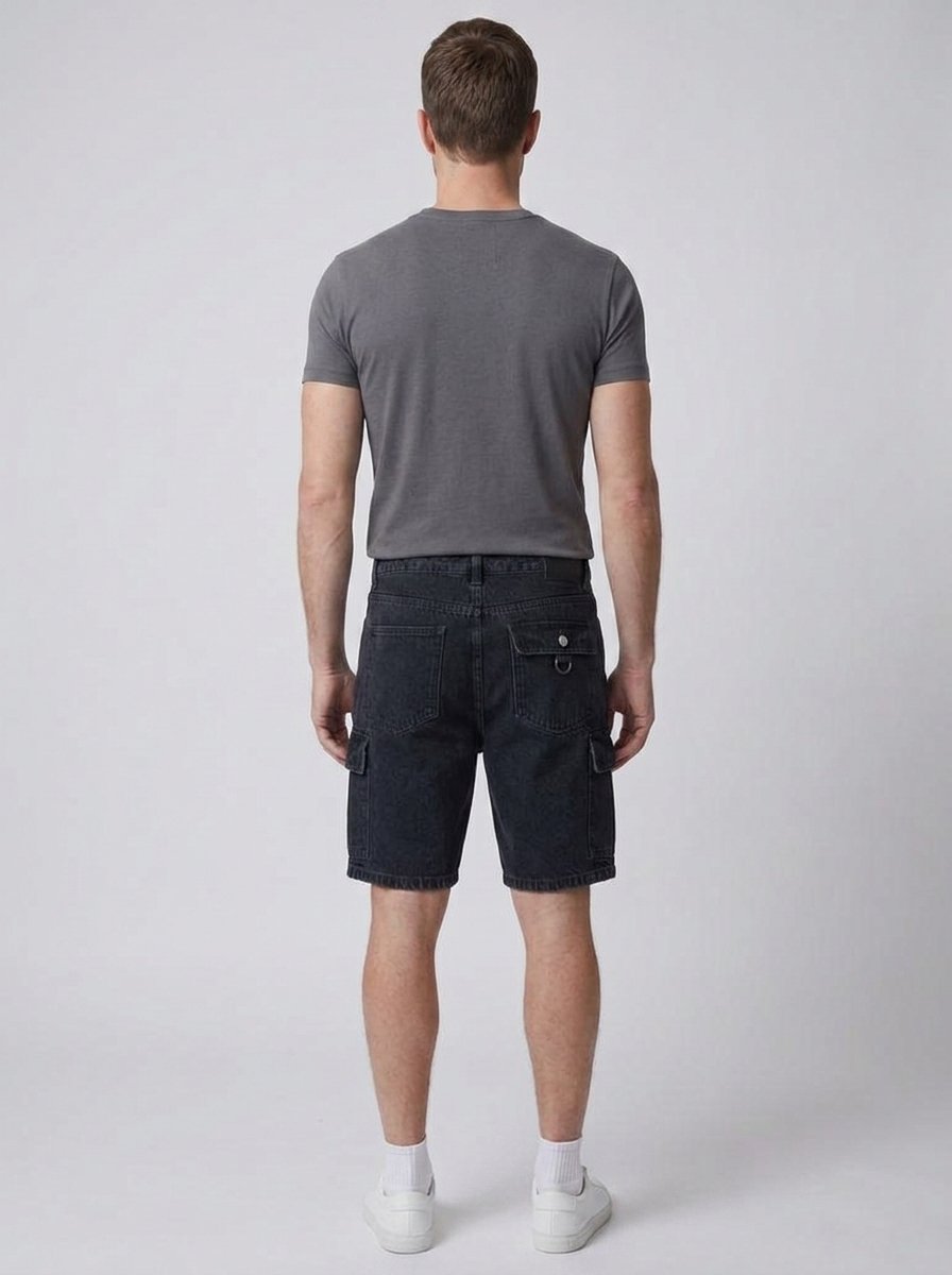 Cillian denim cargo shorts washed black - back