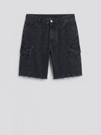 Cillian denim cargo shorts washed black - product only