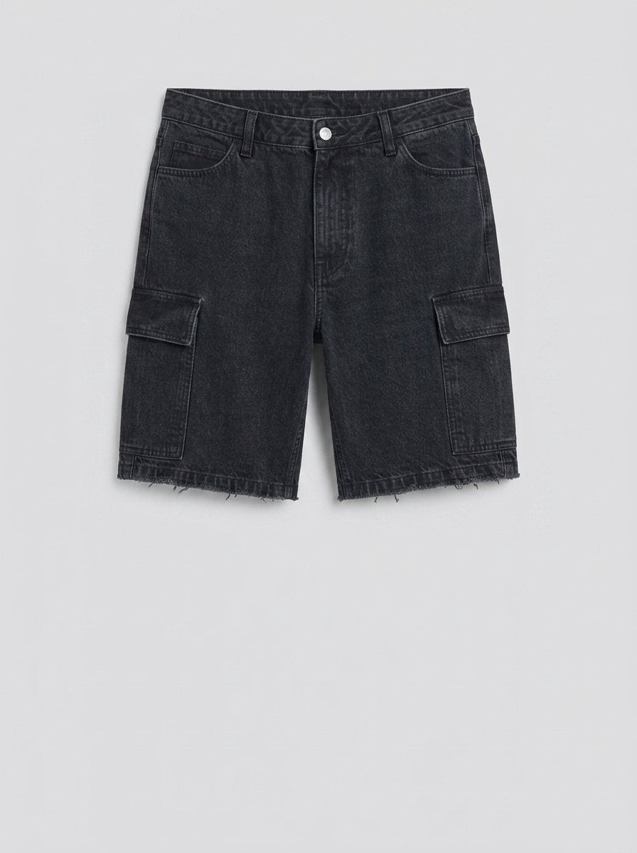 Cillian denim cargo shorts washed black - product only