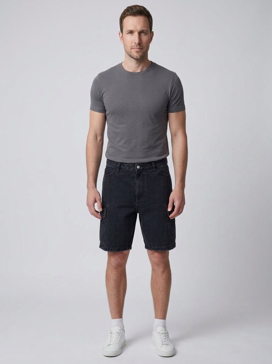 Cillian denim cargo shorts washed black - front