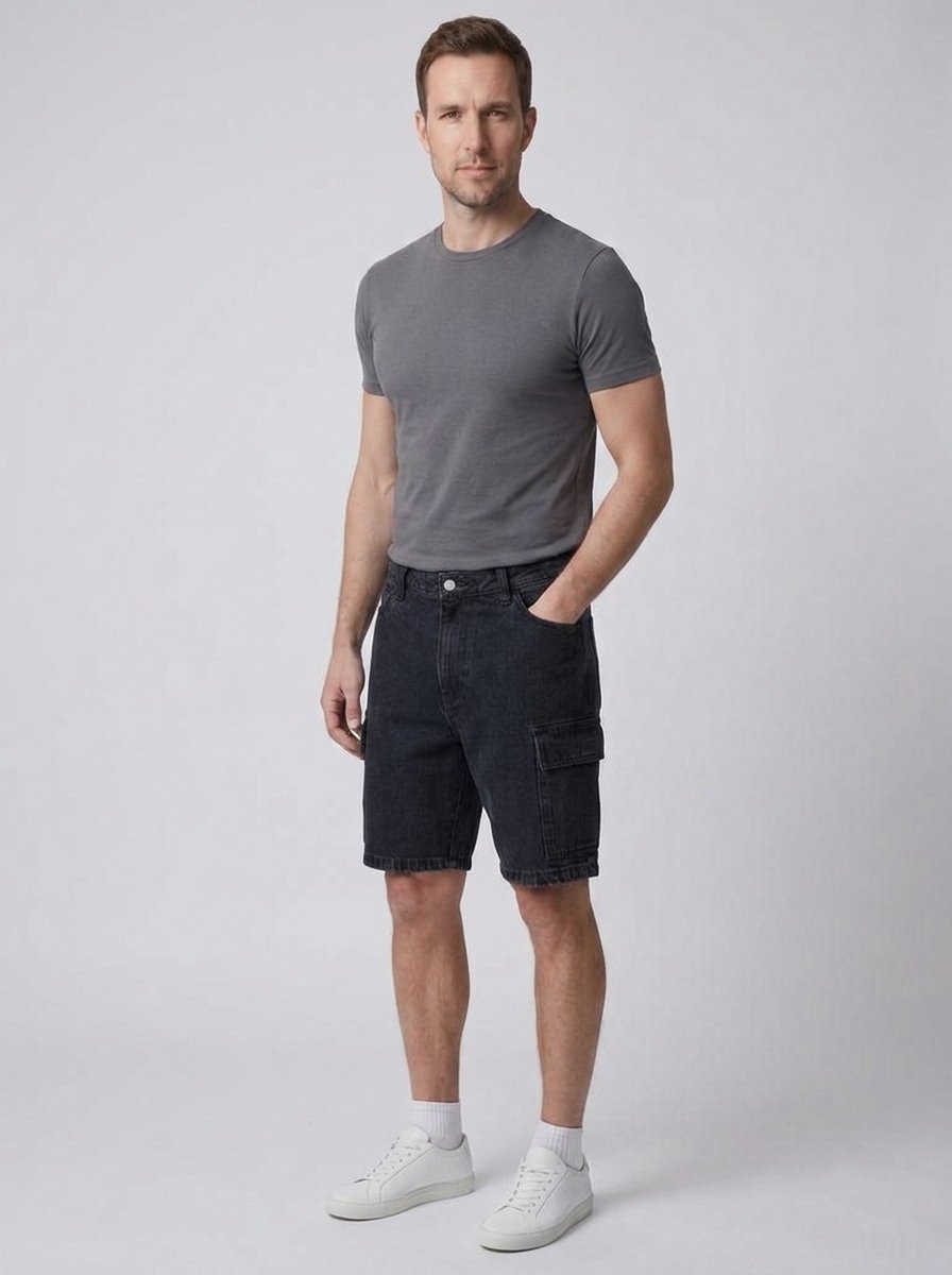 Cillian denim cargo shorts washed black - lifestyle