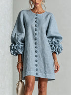 Clementine shift dress with balloon sleeves and rosette cuffs, image 11