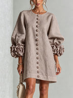 Clementine shift dress with balloon sleeves and rosette cuffs, image 13