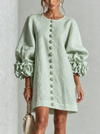 Clementine shift dress with balloon sleeves and rosette cuffs, image 14