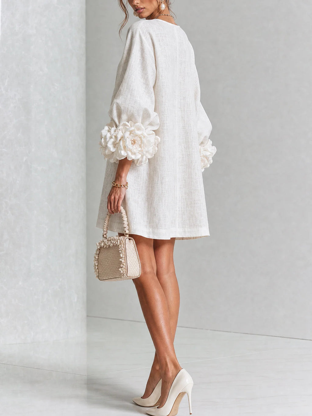 Clementine shift dress with balloon sleeves and rosette cuffs, image 3