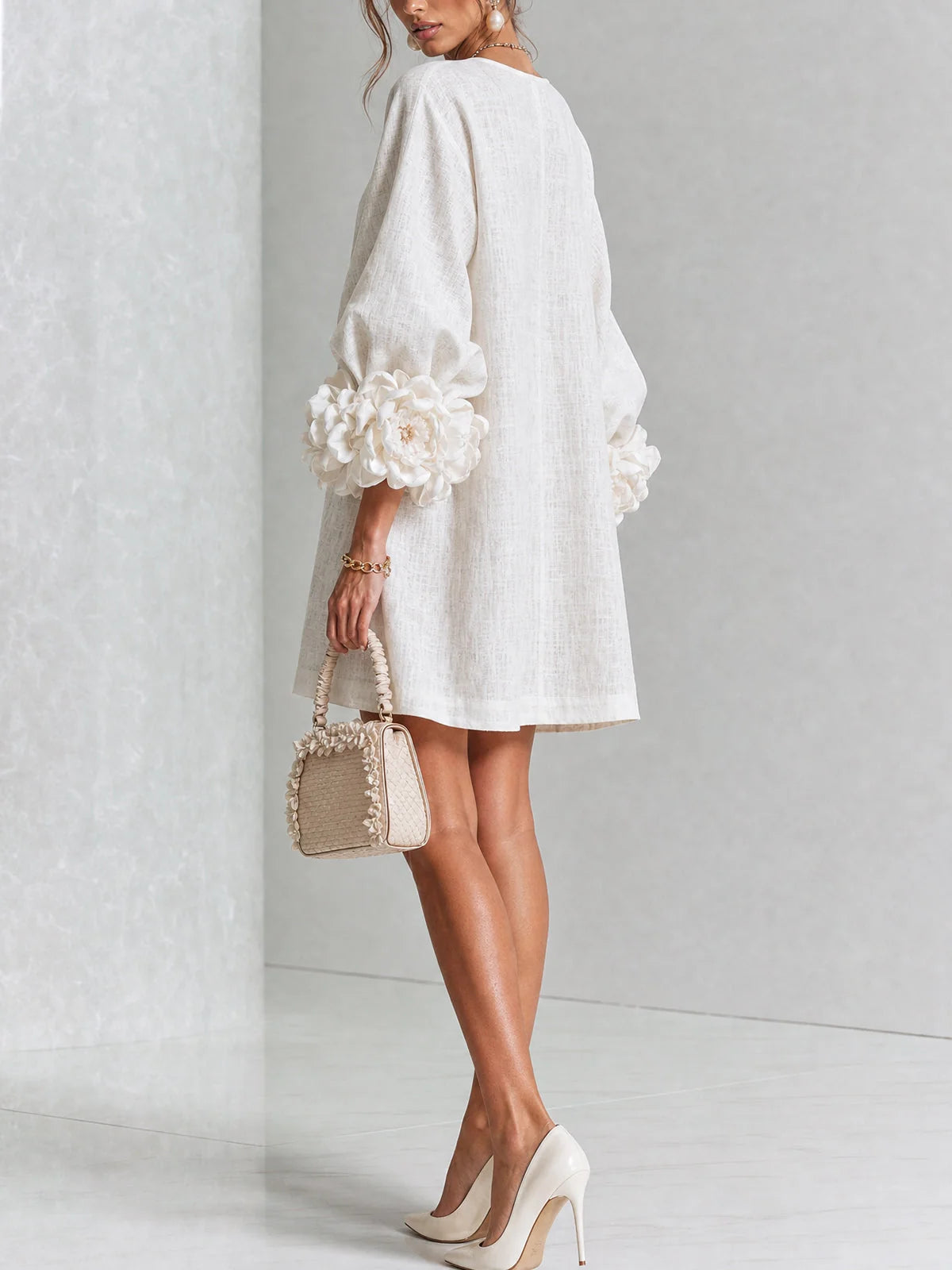 Clementine shift dress with balloon sleeves and rosette cuffs, image 3