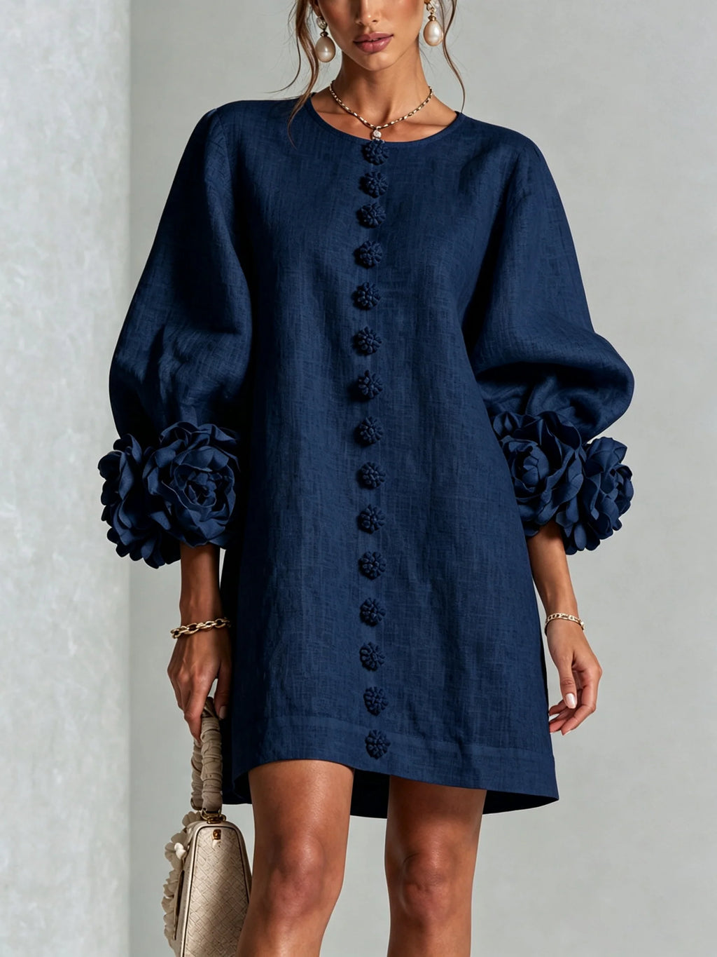 Clementine shift dress with balloon sleeves and rosette cuffs, image 5