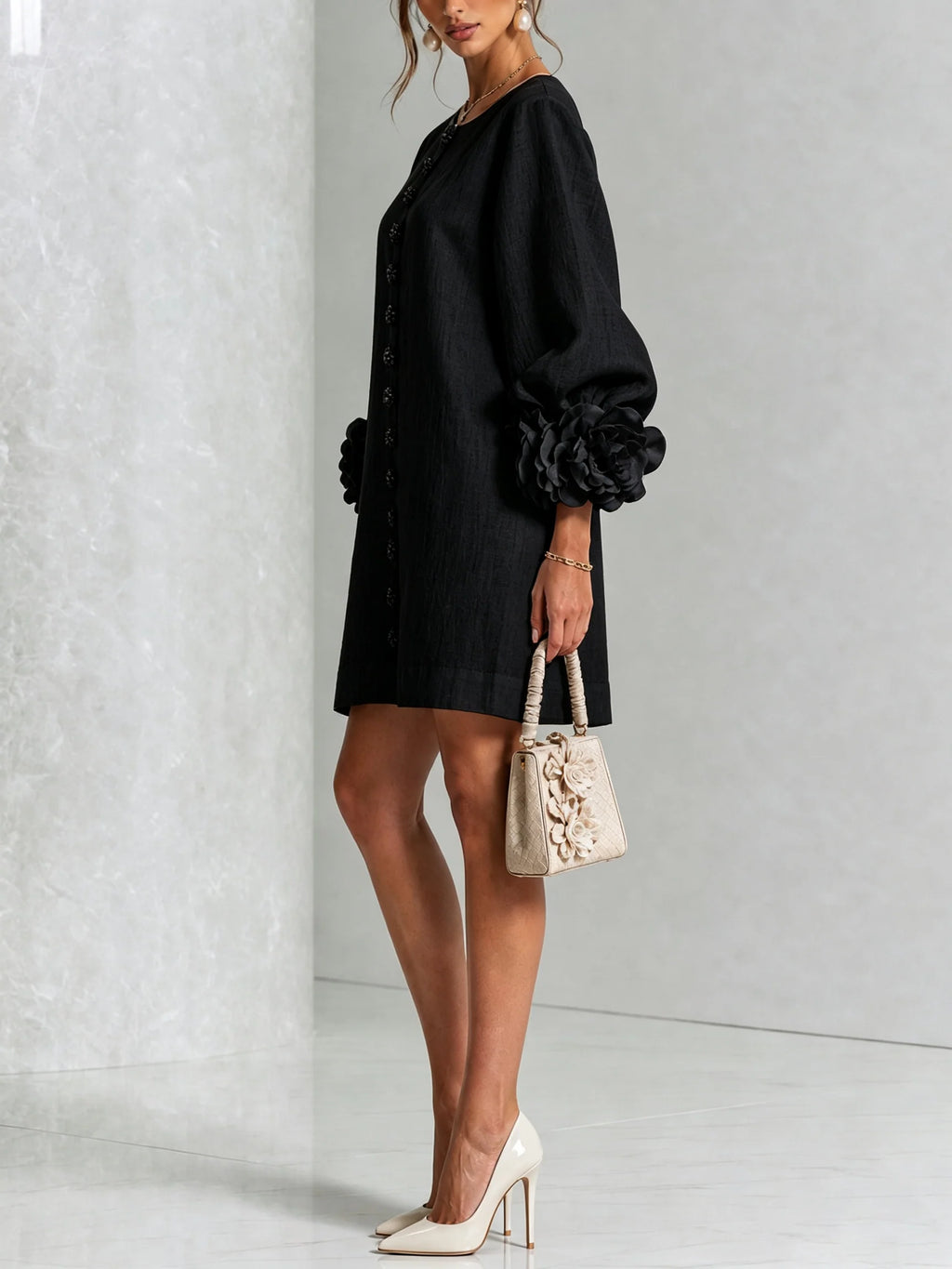 Clementine shift dress with balloon sleeves and rosette cuffs, image 6