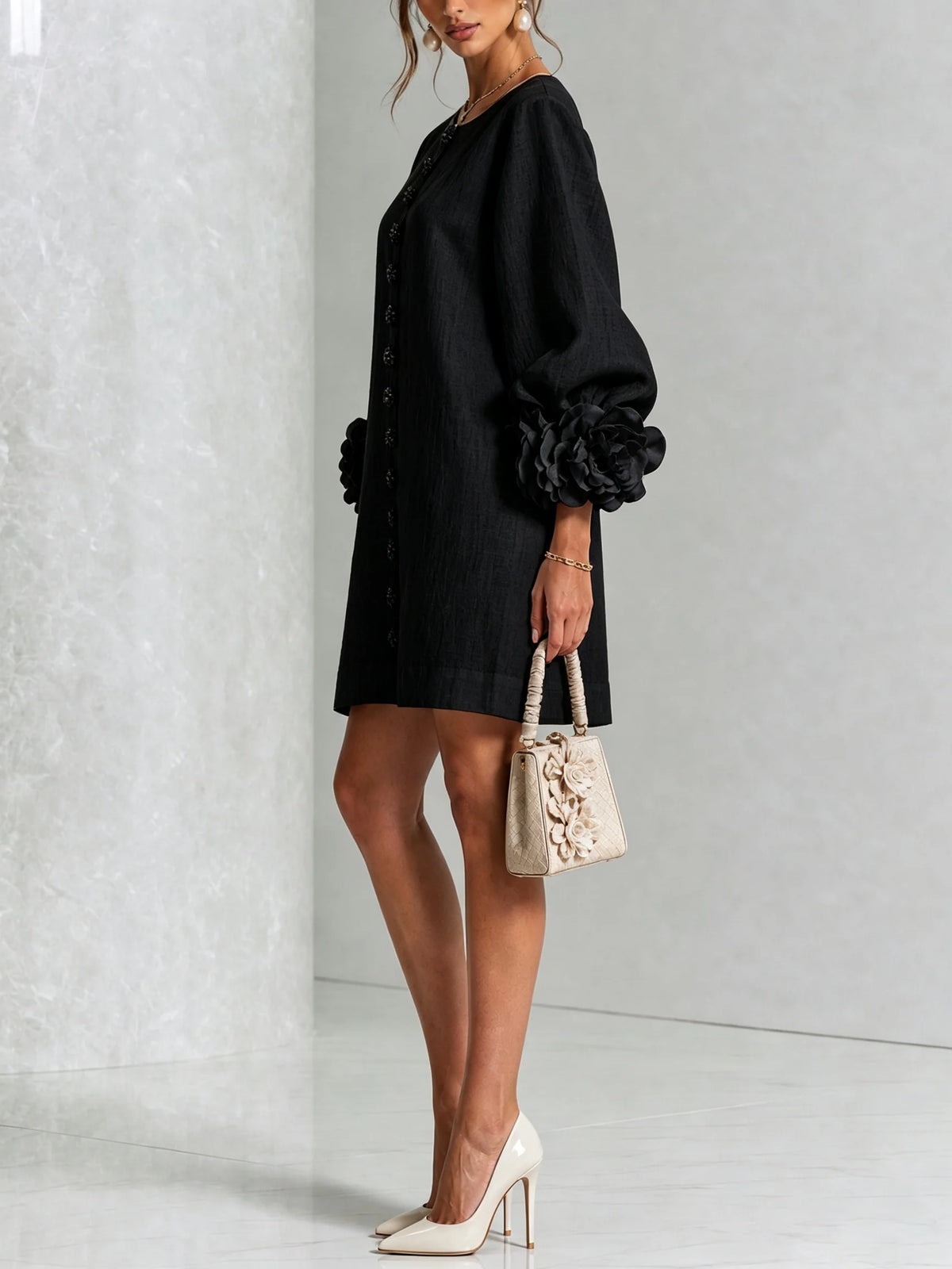 Clementine shift dress with balloon sleeves and rosette cuffs, image 6