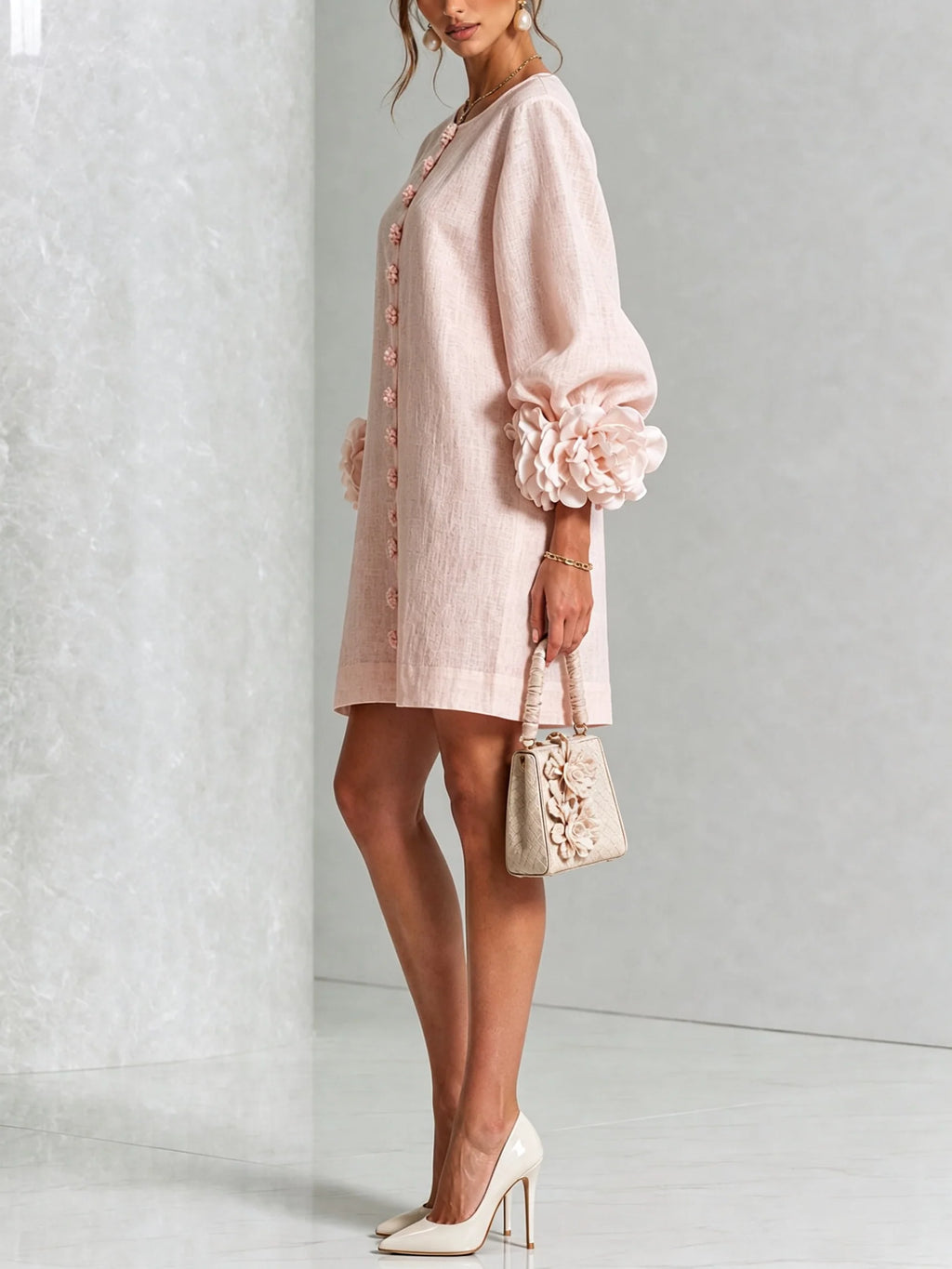 Clementine shift dress with balloon sleeves and rosette cuffs, image 7