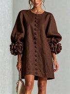 Clementine shift dress with balloon sleeves and rosette cuffs, image 9