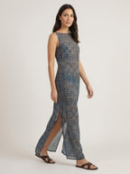 Cressida Sheer Chiffon Maxi Cover-Up Dress - walking with slit