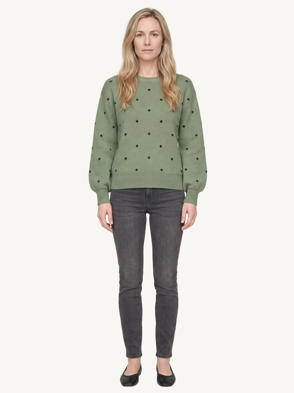 Polka dot knitted sweater, green