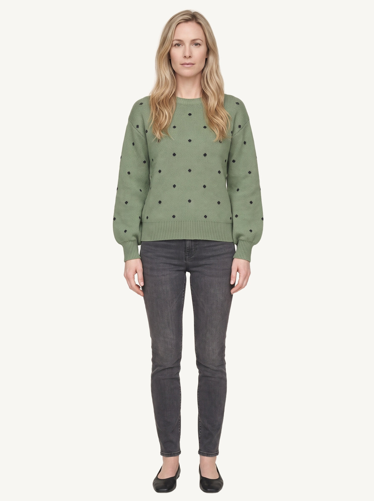 Polka dot knitted sweater, green