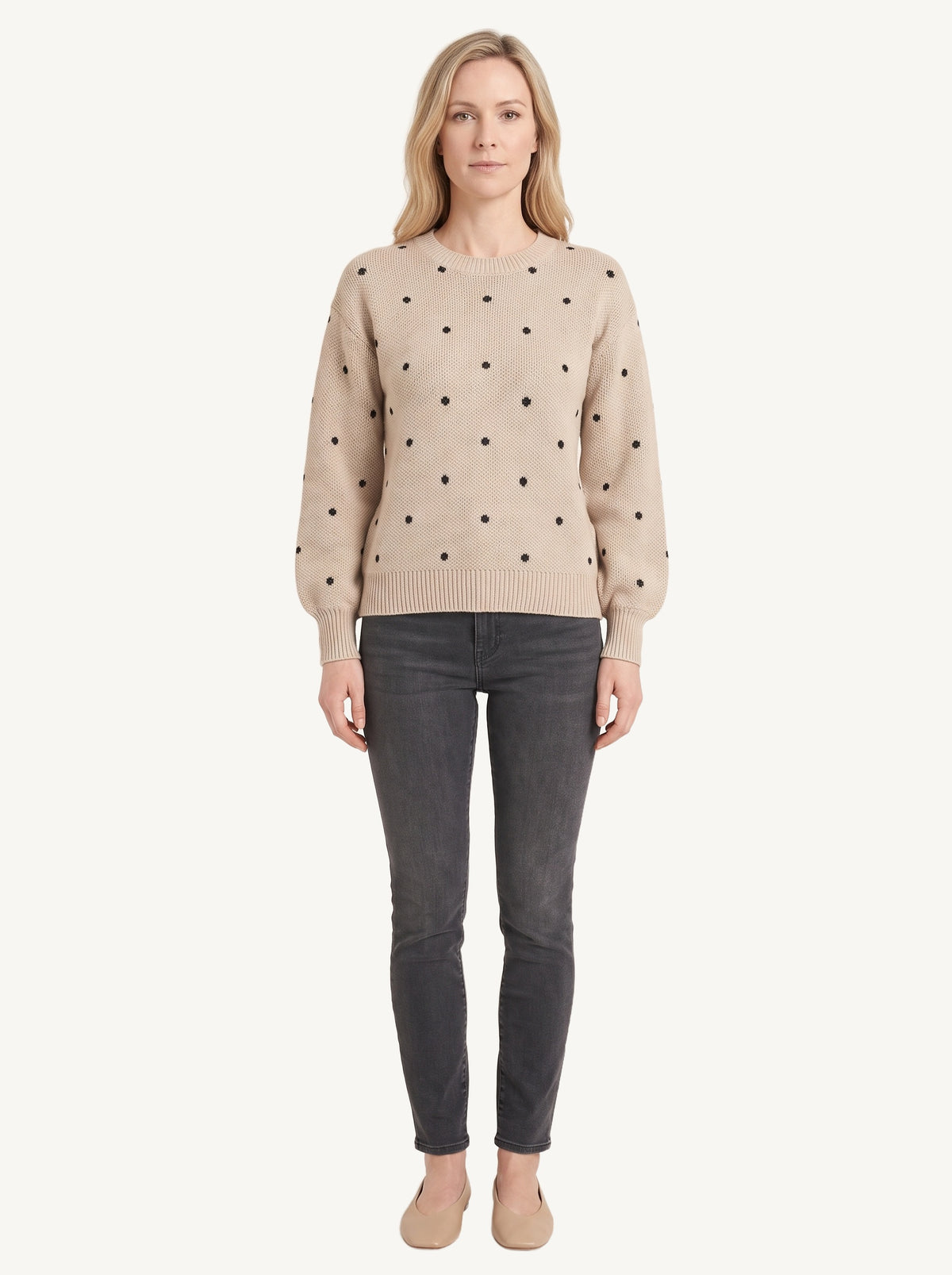 Polka dot knitted sweater, khaki