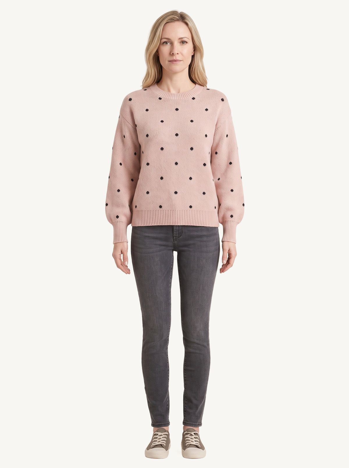 Polka dot knitted sweater, pink