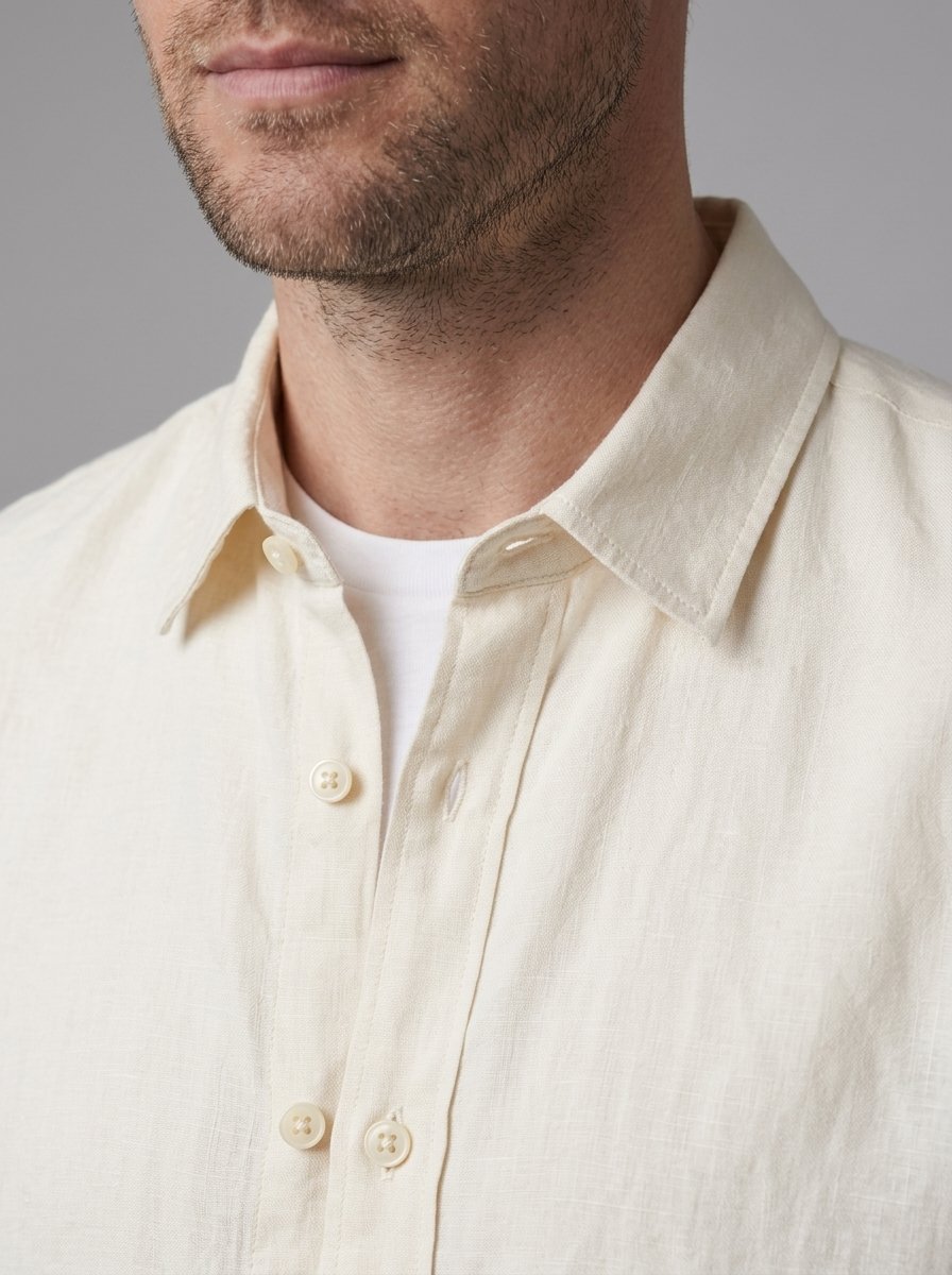 Dorian linen shirt white long sleeve - collar detail