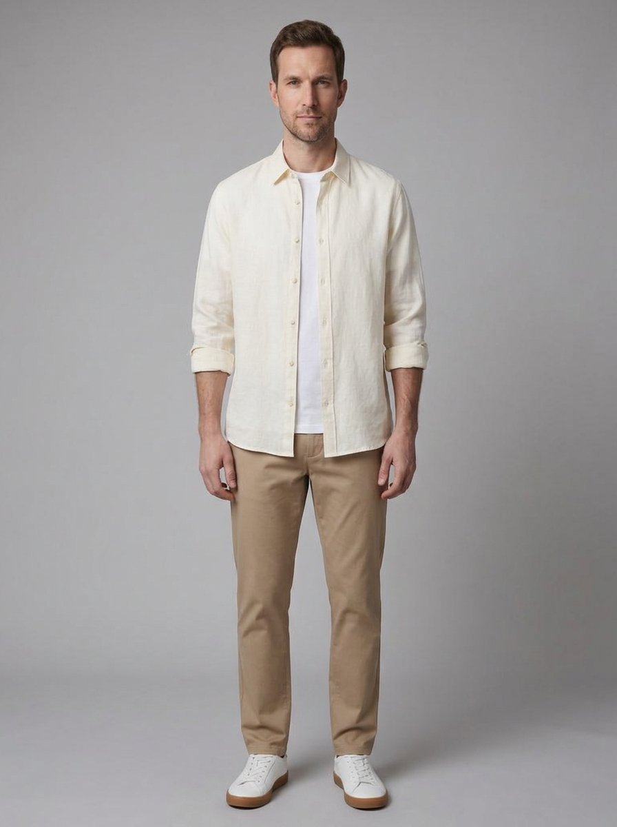 Dorian linen shirt white long sleeve - front