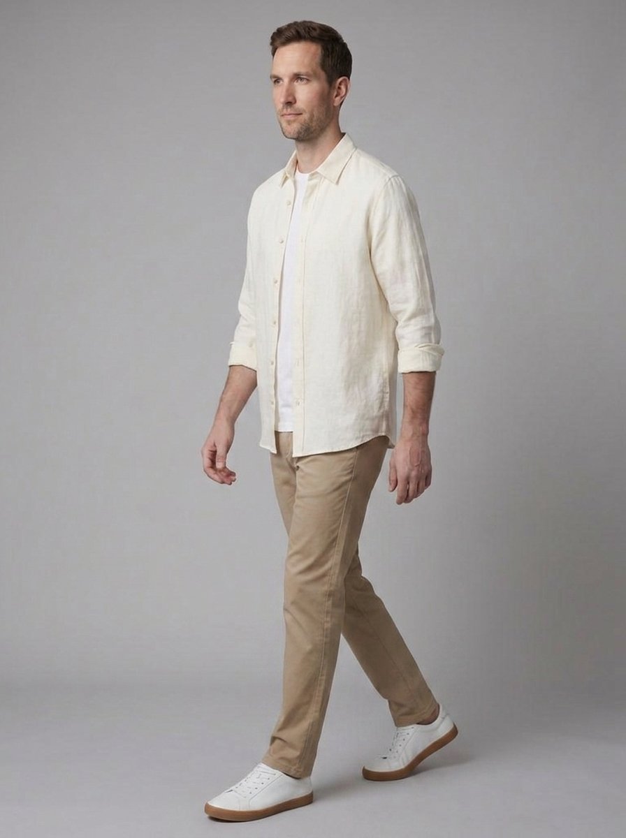 Dorian linen shirt white long sleeve - walking