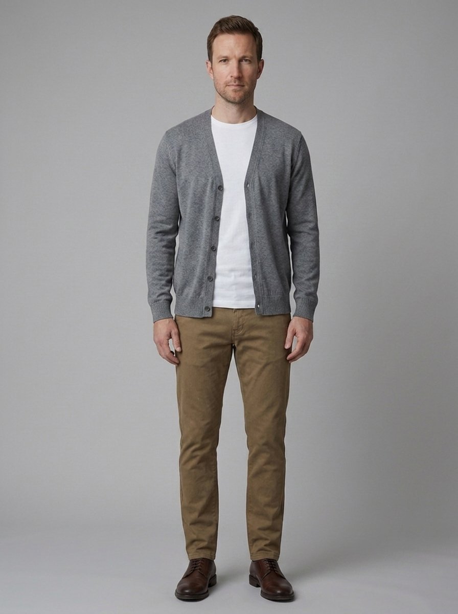 Eamon Slim Fit Chino Pants - styled with cardigan