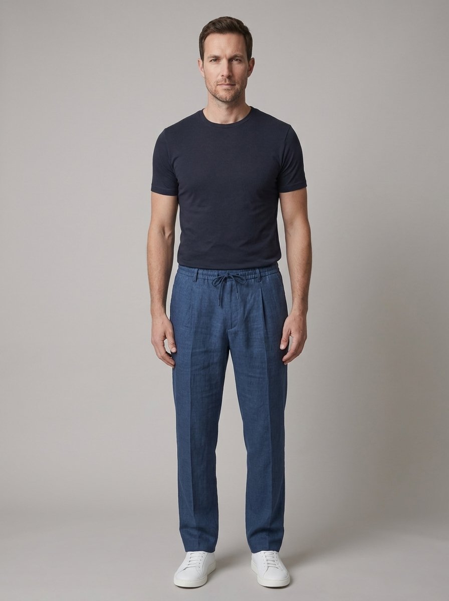 Eamon linen chino trousers blue - front