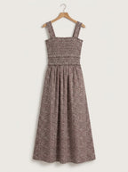 Chocolate ditsy floral smocked maxi dress, product-only shot
