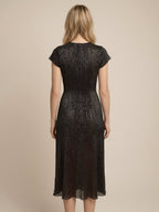 Black plisse midi cocktail dress back view