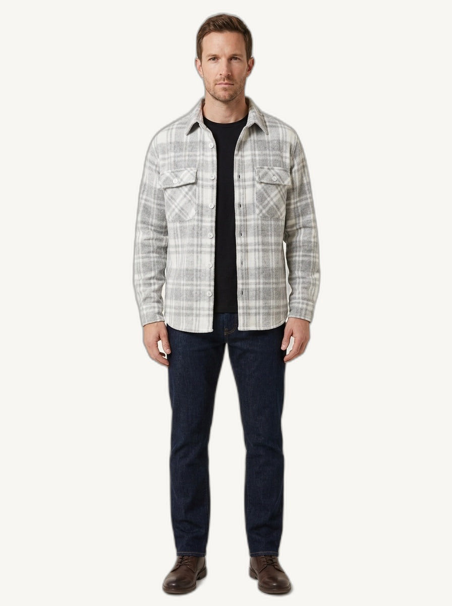 Edison checked overshirt with chest pockets in grey