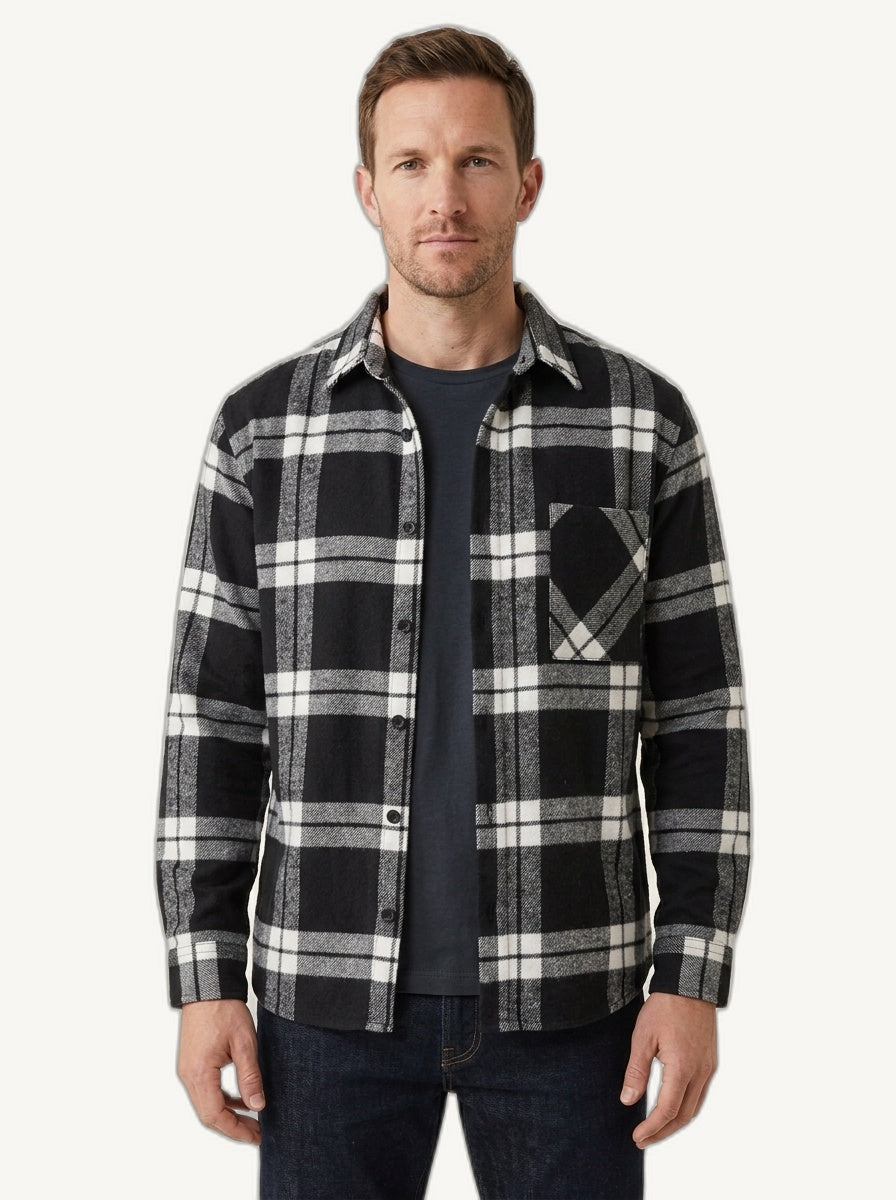 Edison checked overshirt with chest pockets in black