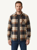 Edison checked overshirt with chest pockets in dark brown