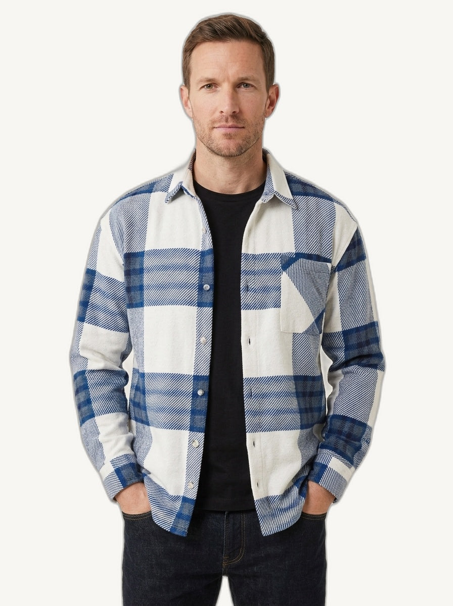 Edison checked overshirt with chest pockets in blue
