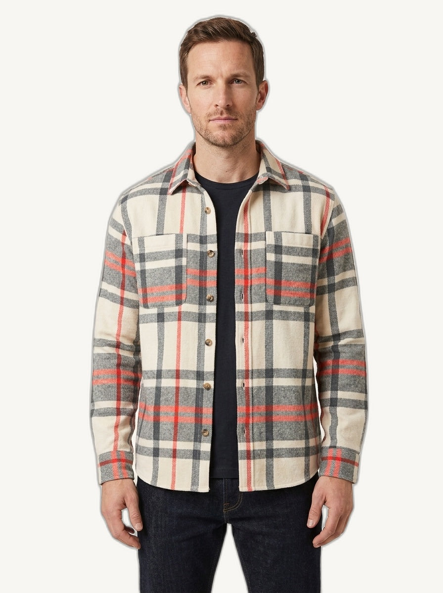 Edison checked overshirt with chest pockets in red