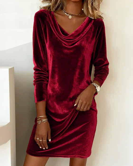 Elanora velvet dress with cowl neck in burgundy