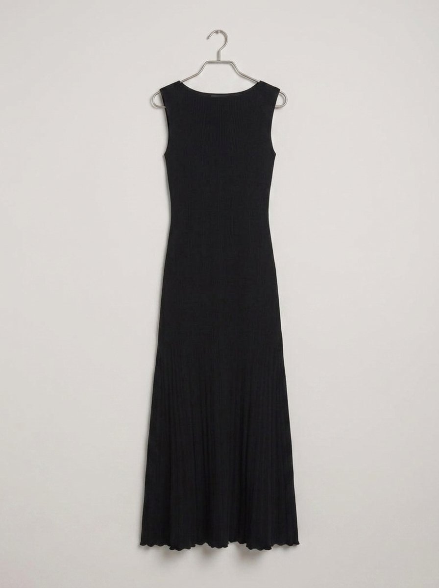 Black ribbed knit maxi dress, product-only shot