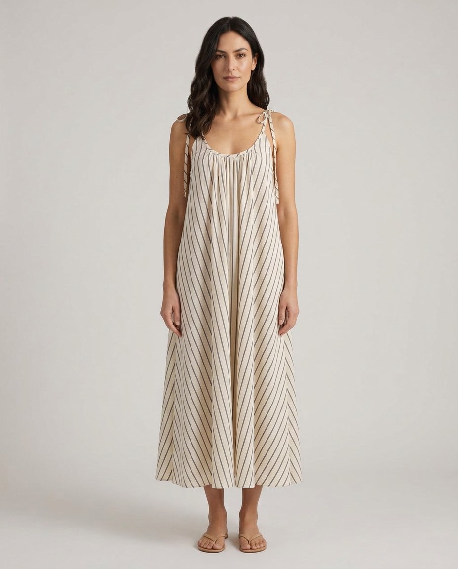 Elinor Cream Stripe Midi Dress front