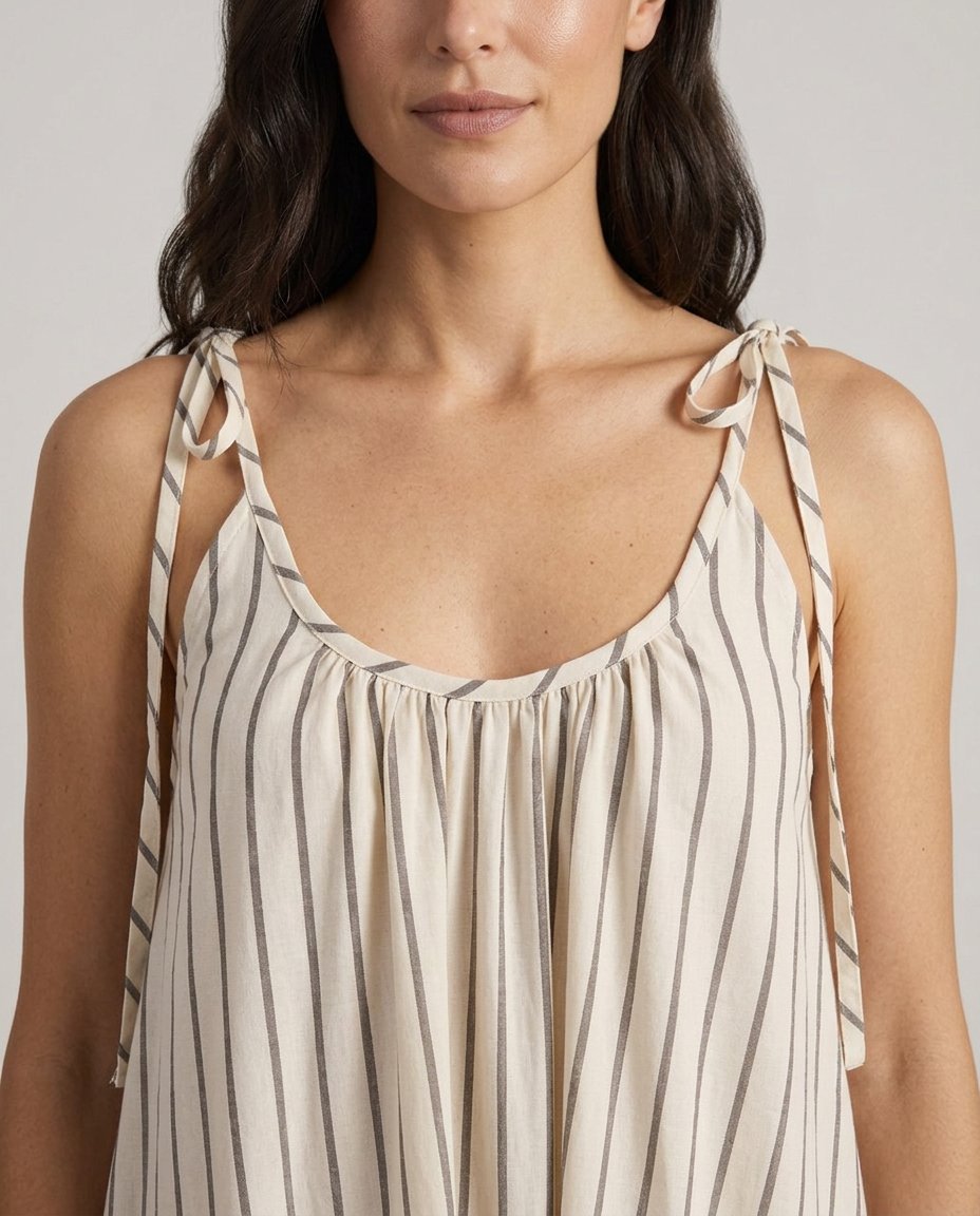 Elinor Cream Stripe Midi Dress neckline detail